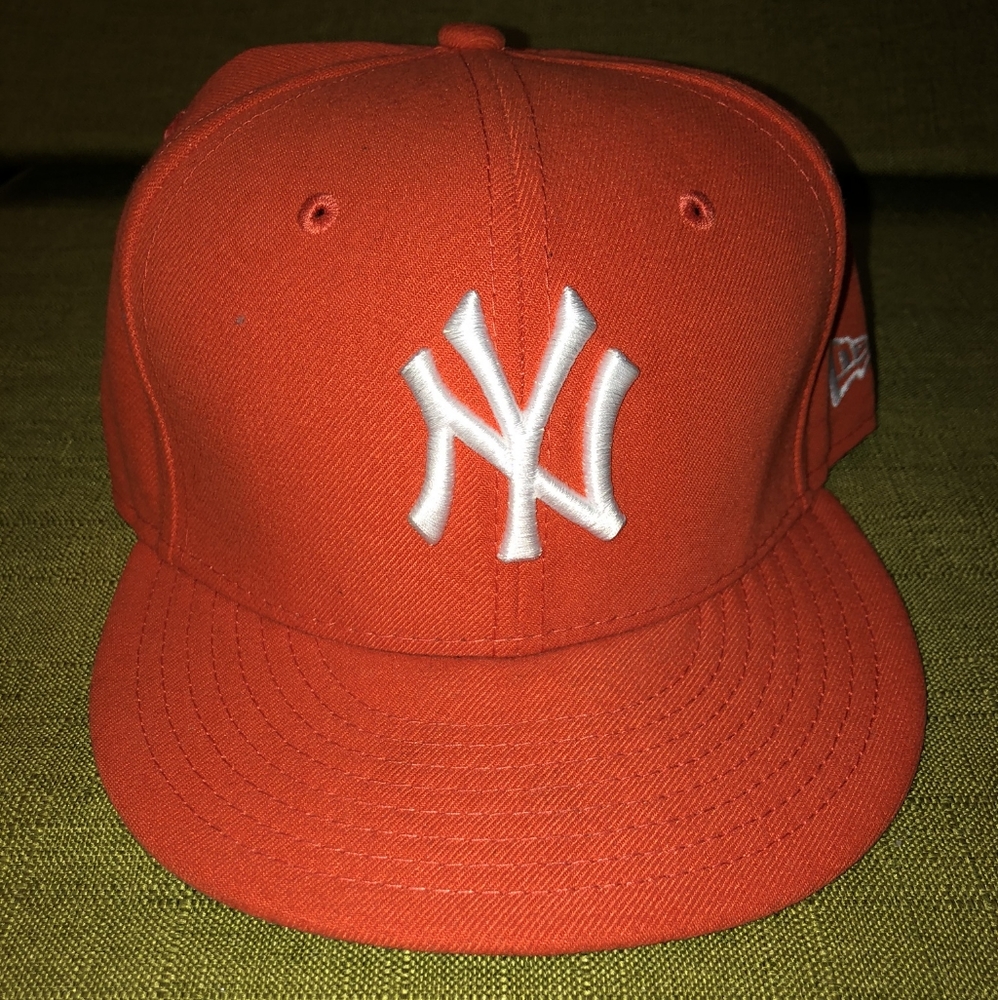 Orange Fitted New York Yankees Hat - 7 3/8